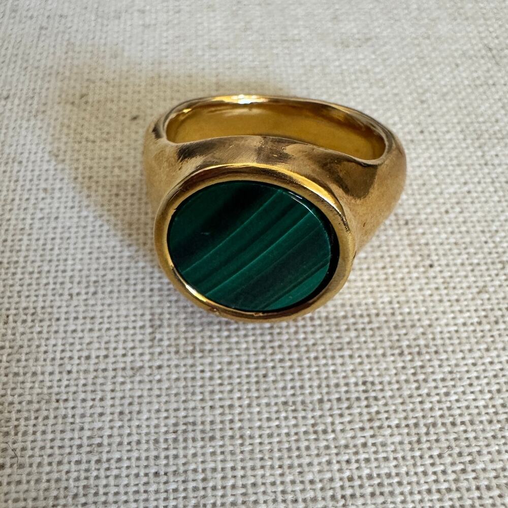 Mayamar Malachite Gold Plated Statement Ring Oval Green Stone NWT Boutique
